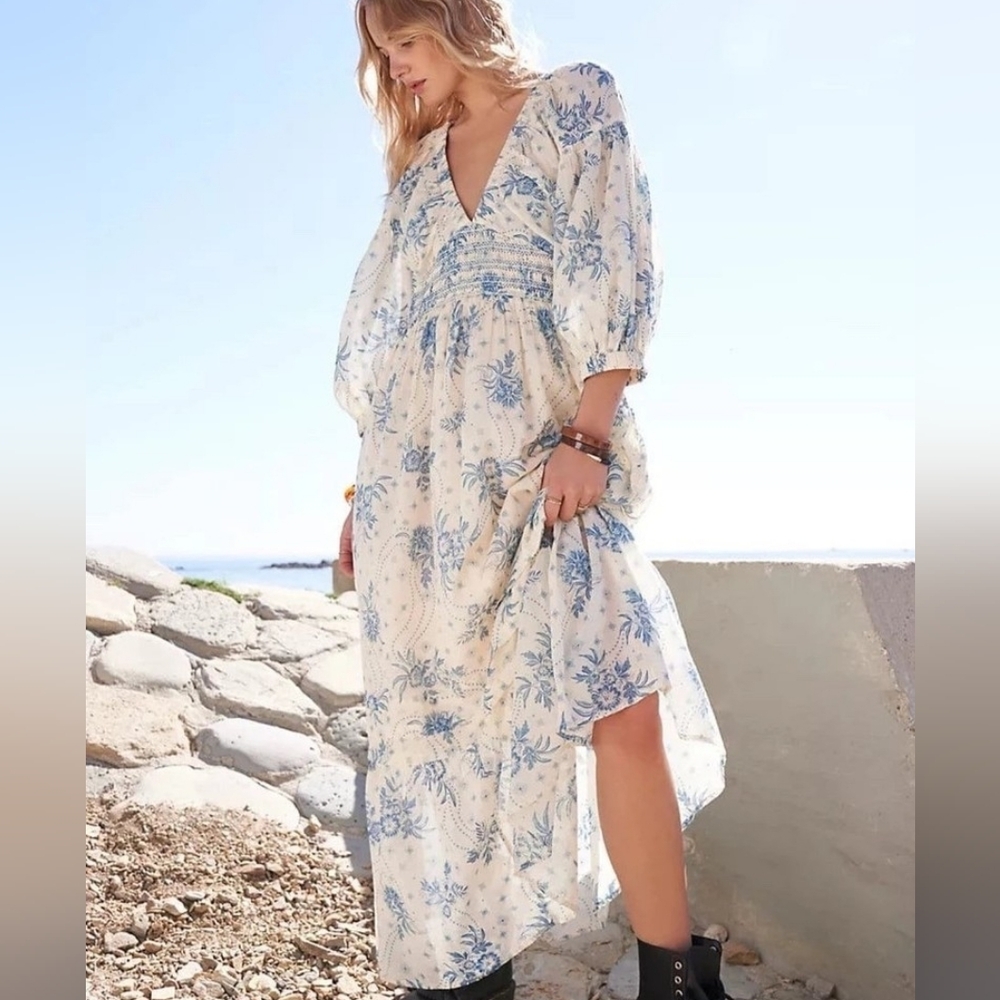 Free People Blue and White Floral Maxi Dress